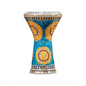 Auténtica Darbuka Gawharet El Fan Turquoise Yellow Sunburst Standard de 22 cm para Doumbek, Tambor de Mano Hecho a Mano de Aluminio - Product Image 1