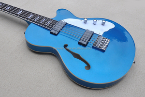 Guitare <span class=keywords><strong>basse</strong></span> électrique Flyoung à <span class=keywords><strong>5</strong></span> <span class=keywords><strong>cordes</strong></span>, corps semi-creux, style Side Hole, bleu métallisé - Product Image 1