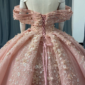 Lsany299 Romantic Peach 3D Floral Cloud Shoulder Beaded Bodice Glitter Ball Gown Maternity Modern Quinceanera <b>Dress</b> for - Product Image 5