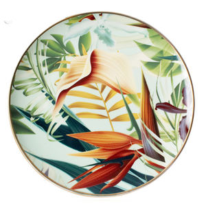 Ensemble d'assiettes de chargeur de dîner de feuille de fleur de couleur tropicale pour la fête de mariage bohème d'été porcelaine blanche et vaisselle en or - Product Image 2