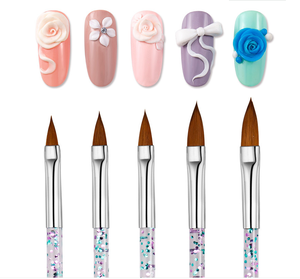 Ensemble de pinceaux à ongles plats à manche diamanté personnalisé, outils de sculpture et de peinture pour poudre acrylique, pinceaux de manucure pour salon et nail art - Product Image 5