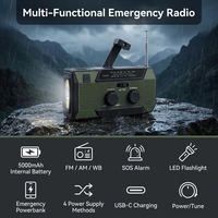 Radio Solar de Manivela con Alarma SOS, Resistente al Agua IPX3, 5000 mAh, Luz de Lectura, Preparación para Desastres en Temporada de Huracanes