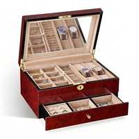 Boîte de rangement pour montres de haute qualité, écologique, de la marque Junjing, personnalisée, à deux niveaux, en bois, avec fermeture à bouton, organisateur de tiroir