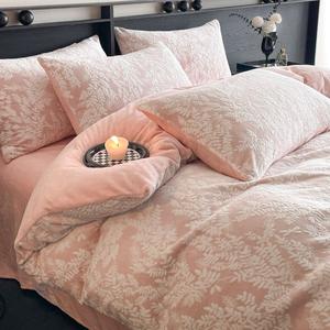 Yüksek kaliteli pembe çürümüş çiçekler bitki süt polar yorgan kapak sıcak çarşaf kraliçe boyutu nevresim takımı toptancı - Product Image 2
