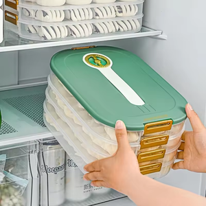 Organisateur de wontons réutilisable avec poignée, boîte à raviolis portable en plastique, étui de conservation pour pains vapeur au réfrigérateur - Product Image 1