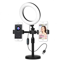 Lampu Ring LED 6 Inch 16cm Laris 2025, Lampu Video Vlogging, Kit Siaran Langsung dengan Dua Dudukan Ponsel