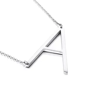 High Quality Stainless Steel Large Silver Initial Alphabet 26 Big Letters A-Z Name Pendant Chain Necklace for Women