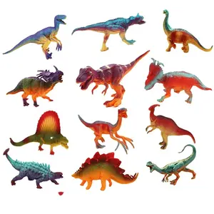 12包7英寸恐龙玩具人物，适用于幼儿、儿童、男孩的大型塑料恐龙玩具套装