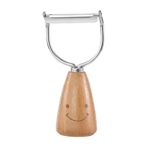 High Quality Vegetable Peeler for Kitchen Stainless Steel Fruit Carrot Peeler with Smiley Wooden Handle Potato Peelers