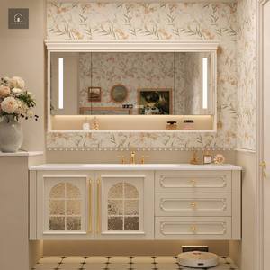 Meubles-lavabos de salle de bain XINGRUO au design minimaliste moderne, vasque flottante en verre à grille divisée sur mesure, tiroirs à fermeture douce - Product Image 1