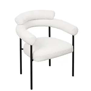 Professional Factory KirKasa Lambwool Upholsterd Dining Chair Modern Black Metal Legs For Dinner Room Manufacturer Supply