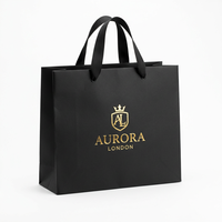 Sac de courses en papier noir aseptique écologique personnalisé de luxe avec logo en feuille d'or pour la promotion et l'emballage en supermarché