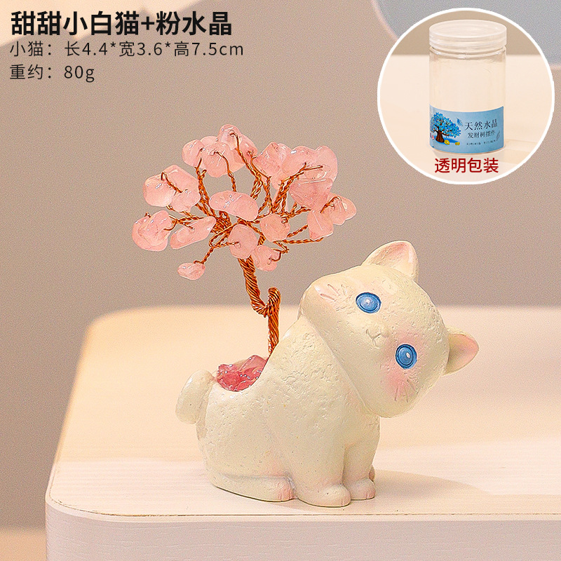 Sweet Little White Cat Crystal Tree