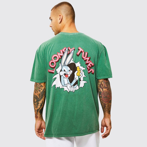 Men Graphic Acid Wash T <b>Shirt</b> Cartoon Front Back Print Oversized Heavyweight Cotton Streetwear Tee Custom OEM Wholesale - Product Image 4