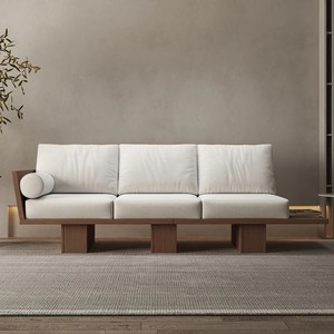 <span class=keywords><strong>Walnut</strong></span> japandi gỗ rắn 3 chỗ ngồi hiện đại sang trọng sofa cắt nhà khách sạn Bông lanh bọc lưu trữ các tính năng phòng khách - Product Image 1