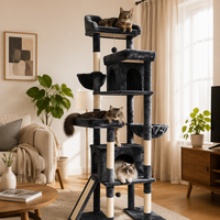 Arbre à chat multi-niveaux de luxe avec poteaux à gratter en sisal, grande maisonnette pour chat et hamac en peluche pour chats d'intérieur