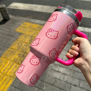 Stock Wholesale 40oz Pink Kawaii Insulated Water Bottle Stainless Steel Tumbler Outdoor Travel Mug Car <b>Cup</b> <b>with</b> <b>lid</b> and straw - Product Image 2