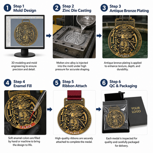 Maßgefertigte Sportmedaille Hohl Antik-Bronze Emaille Slowpitch Karate Samurai <span class=keywords><strong>Malta</strong></span> Architektur Auszeichnung Wettbewerbsband - Product Image 3