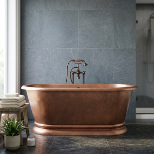 Baignoire autoportante ovale en cuivre pur, baignoire en métal pour la maison - Artisanat indien - Product Image 3