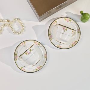 Vente en gros usine : Service à thé de l'après-midi vintage de luxe pour la rentrée scolaire, tasse à café et soucoupe en porcelaine fine avec bordure dorée, coffret cadeau - Product Image 5