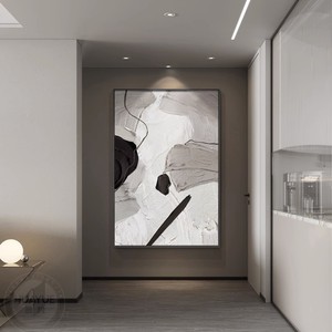 Peinture à l'huile peinte à la main, abstraite, minimaliste, décoration de salon, grand rectangle, cadre noir, art mural pour fond de canapé - Product Image 4