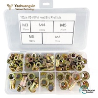 Lot de 100 écrous à riveter à tête plate M3 M4 M5 M6 M8 en acier zingué, kit de quincaillerie industrielle