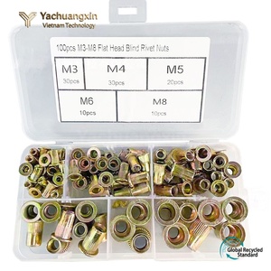 Juego de 100 Tuercas Remachables Ciegas de Cabeza Plana M3 M4 M5 M6 M8, Acero Galvanizado, Caja de Herrajes Industriales - Product Image 4