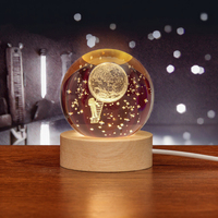 Vente en gros de boules de verre en cristal de 80 mm avec support LED, gravées au laser, système solaire 3D, idées cadeaux personnalisées, SMALL-BRIDGE CRYSTAL