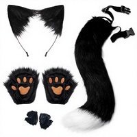 Costume de cosplay moelleux : Masque de renard demi-visage avec queue de renard et pattes de therian