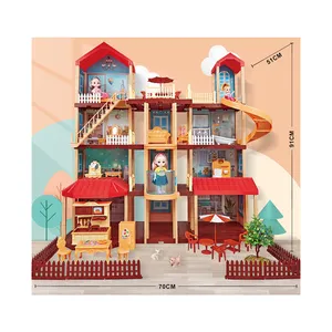 New Designer Custom Kids Educational Toys Diy Assembled Villa House Play Set Building Toys Pretend Doll House For Girls Toys