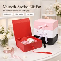Einteilige Faltbare Rechteckige Geschenkbox aus Pappe mit Magnetverschluss und Schleife für Hochzeit, Valentinstag, Muttertag