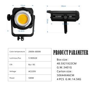 Lampe LED COB 500W à température de couleur réglable pour <span class=keywords><strong>studio</strong></span> photo, éclairage <span class=keywords><strong>selfie</strong></span>, en plastique et alliage d'aluminium, pour téléphone - Product Image 2