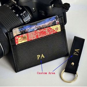 <b>Personalized</b> Saffiano PU Leather <b>Keychain</b> and Credit Card Holder Small Keyring Wallet with Business Card Cover - Product Image 5