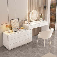 Coiffeuse moderne blanche à longueur réglable avec 6 tiroirs et miroir sur pied, station de maquillage en bois pour salon