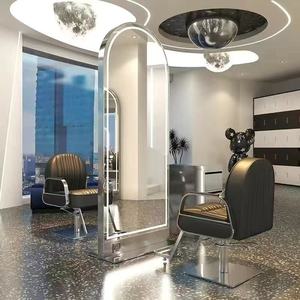 Miroir de salon double face avec cadre en acier inoxydable doré, station de coiffage avec support mural - Product Image 2