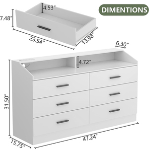 <span class=keywords><strong>Commode</strong></span> moderne blanche à 6 tiroirs avec éclairage LED <span class=keywords><strong>et</strong></span> station de charge, armoire de rangement avec ports USB - Product Image 2