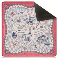 Tapete de Lujo para Mesa de Mahjong Estilo Americano, Diseño Floral con Temática de Banderas, Superficie de Neopreno de 33 Pulgadas, 3mm de Grosor, Bordes Cosidos, Impermeable
