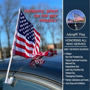 Drapeau de <span class=keywords><strong>voiture</strong></span> américain 12x18 pouces avec mât et clip de fenêtre, drapeau américain en polyester 100D pour véhicules, vente en gros - Product Image 2