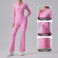 Pantalon de sport évasé pour femme, coupe ajustée, à manches longues, demi-zip, séchage rapide, respirant, en Spandex/Nylon, personnalisé