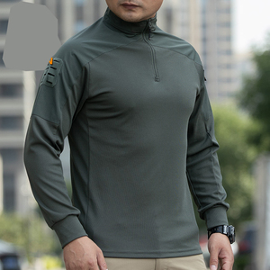 Fabricantes de camisetas tácticas de <span class=keywords><strong>manga</strong></span> <span class=keywords><strong>larga</strong></span> transpirables personalizadas para hombres camisetas de nailon de cuello redondo para caza combate elástico Ripstop - Product Image 2