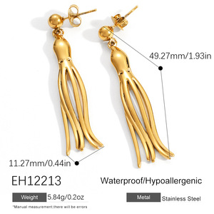 Fashion Jewelry 18K Gold Stainless Steel <strong>Octopus</strong> Tassel Drop <strong>Earrings</strong> Vintage Summer Beach Vacation Waterproof Women <strong>Earrings</strong> - Product Image 6