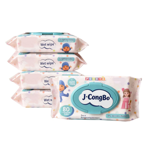 J.CongBo Échantillon Gratuit Usine OEM Lingettes Bébé Jetables Biologiques Antibactériennes Super Douces 80 Pièces Écologiques - Product Image 2