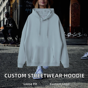 Sweat à capuche graphique surdimensionné en coton épais pour homme avec logo personnalisé, effet délavé, en molleton bouclette patchwork color block - Product Image 3