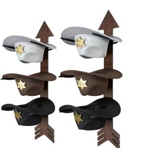 Wooden Cowboy Hat Storage Rack <b>Wall</b> <b>Mounted</b> 3 Tier Geometric <b>Shelf</b> For Living Room - Product Image 3