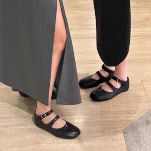 Zapatos Planos de Mujer de Alta Calidad, de Piel Vacuna, con Punta Dividida, Correa con Hebilla, Estilo Ballet, Suela Suave, Antifatiga, de Cuero Genuino, Casuales - Product Image 1