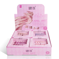 Lot de 6 faux ongles à presser en strass dégradés Sweet Rose, longs, avec boîte de présentation, pré-conçus pour salon de manucure