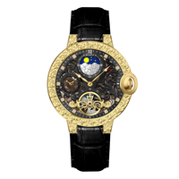 Montres automatiques étanches pour hommes avec cadran squelette lumineux personnalisé et bracelet en cuir, montres de sport