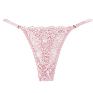 Culottes <span class=keywords><strong>string</strong></span> sexy pour femmes, en dentelle brodée florale, taille basse, respirantes, en nylon et coton tricoté - Product Image 5