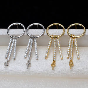 Pendientes de Pentagrama de Plata S925 Hechos a Mano con 3 Cadenas, Versión Coreana, Accesorio DIY para Mujer, Componentes de Joyería con Perlas de 6-9 mm - Product Image 1