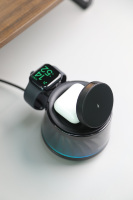 Dudukan pengisi daya nirkabel magnetik PD elektrik Mini 3-in-1 15W, dudukan pengisi daya Cepat portabel dengan Input Speaker bawaan 5V/2A